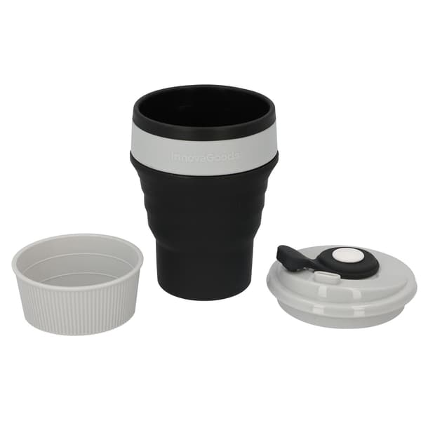 Sammenleggbar kopp med lokk - silikon black