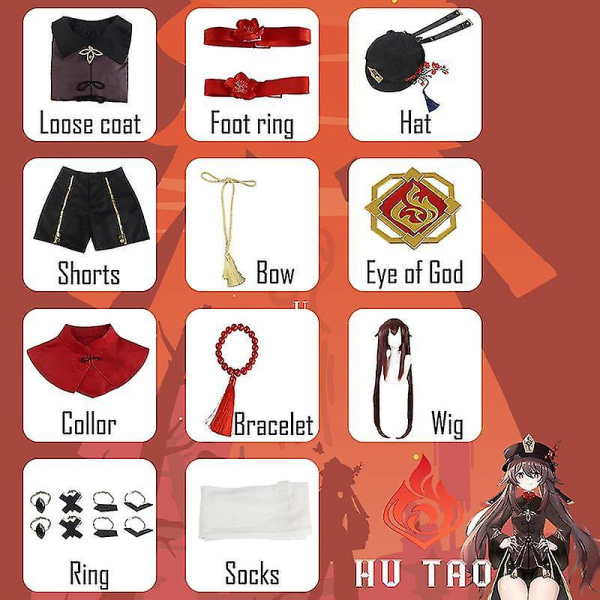 Genshin Impact Hutao Cosplay Kostume Sko Uniform Paryk kinesisk stil Halloween kostumer til kvinder Ga