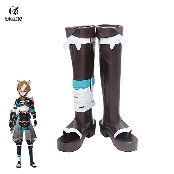 Peli Genshin Impact Gorou Cosplay Kengät Korkeat Saappaat Cosplay Gorou Mustat Kengät Naisille ja Miehille Cosplay Halloween Kengät Male Shoes 44