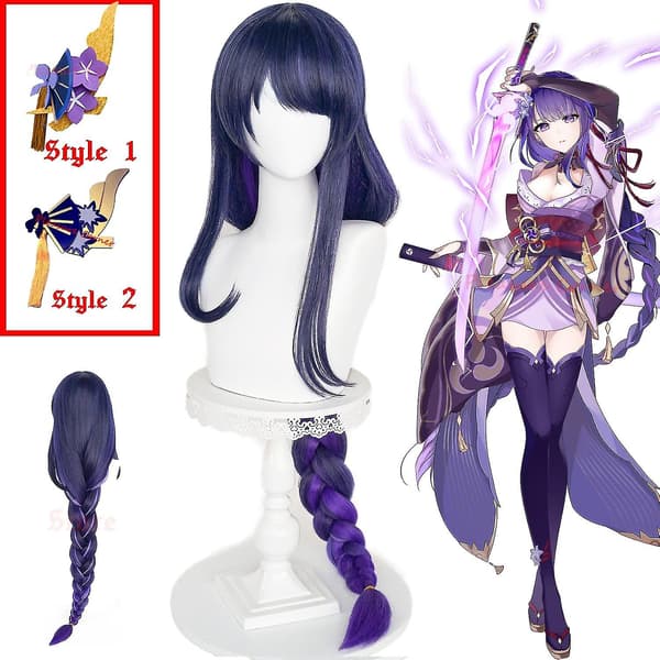 Game genshin impact raiden shogun cosplay peruk pre styled 110cm