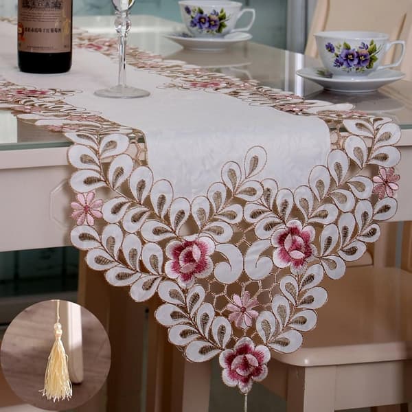 40*150cm, Moderne bordløper, duk polyester hul broderi rosa