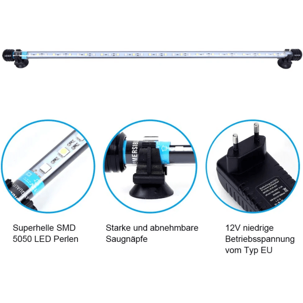 LED akvariebelysning, vattentät LED blå & vit, 37cm