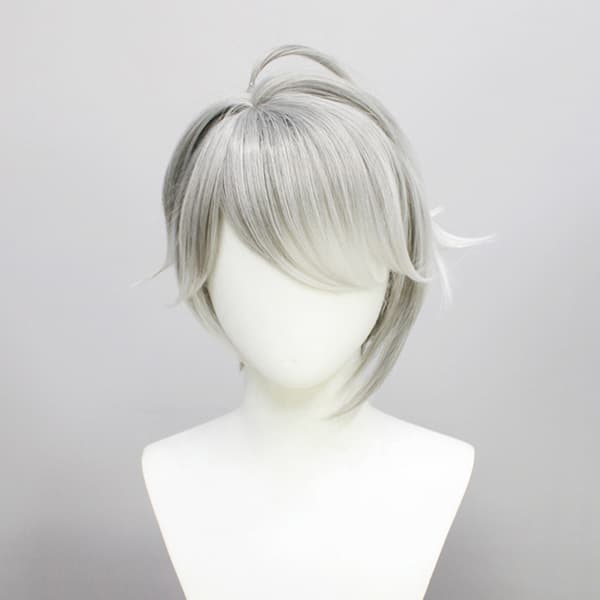 Genshin Impact Al Haitham Cosplay Peruk Kort Grå Vit Peruk Anim