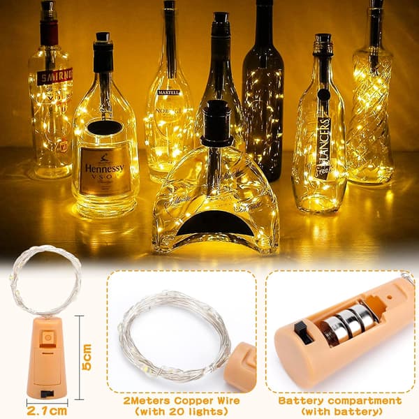 15 stk. LED Flaskelys, 2M 20 LED, Korklamper for Vi