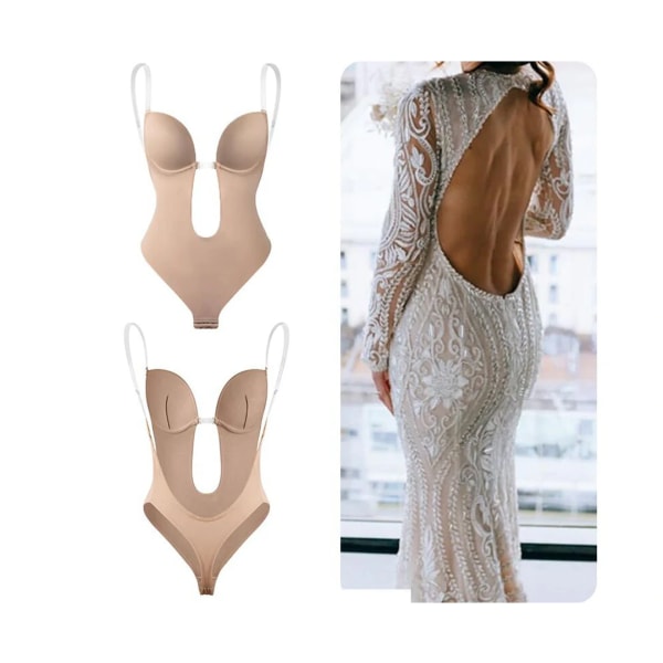 Kvinnor kastar djup V-ringad Body Shaper Rygglös BH Bodysuit