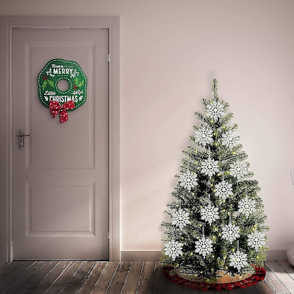 24 stycken julglitter snöflingor Vit snöflinga hängande prydnader Plast gnistrande hängande snöflingor till julgran Vinter Windo