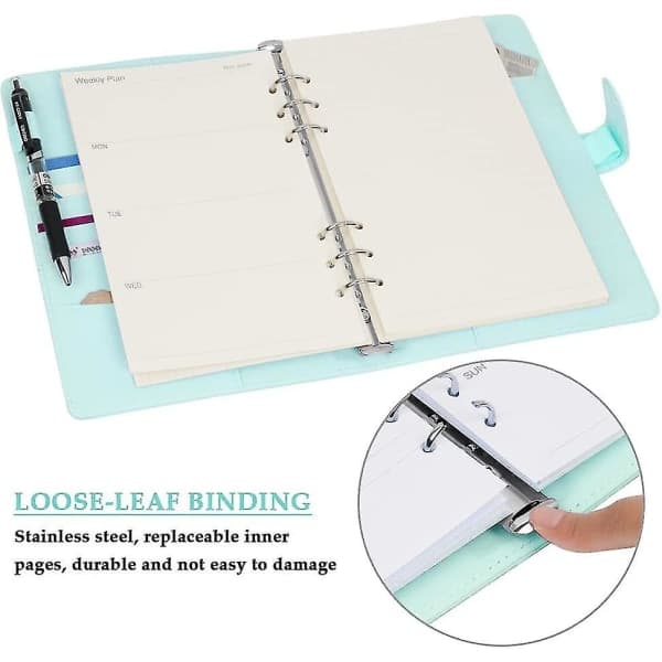 A5 Dagbog Perm Cover Pu Læder Ringperm 6 Ringe Genopfyldelig notesbog perm