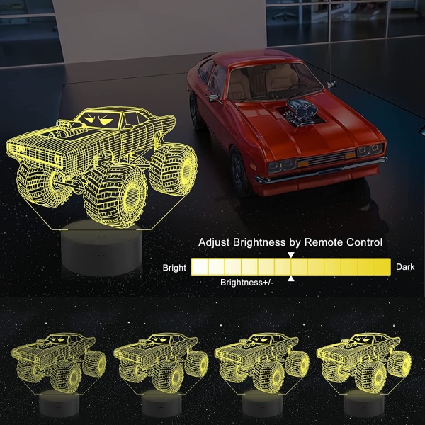 Monster Trucks Nattljus Vroom 3D Illusion Lampa