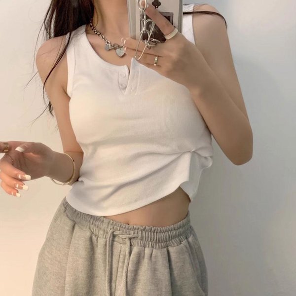 Naisten seksikäs toppi, yksivärinen hihaton ribbineulottu liivitoppi white XL