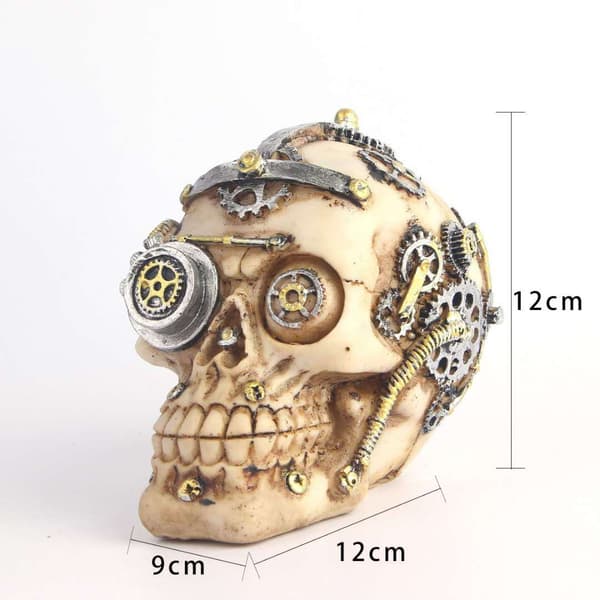 Hodeskulptur i harpiks i steampunk-stil