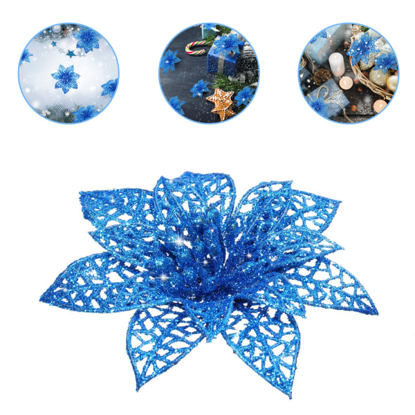 24 st Christmas Sparkle Julstjärna Blommor Konstgjorda Blau