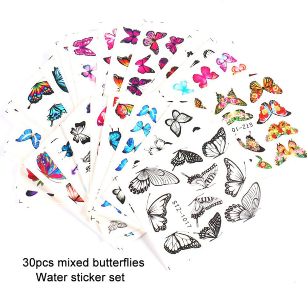Nagelklistermärken Butterfly Water Transfer Dekaler Färgglada