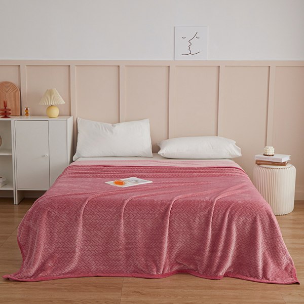 Pure-Color Wheat Ear Pattern Plyschfilt Vikbar Håll Varm Mysig filt För Bäddsoffa Pink 50*70cm
