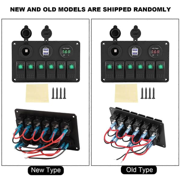 12V 24V 6-gang bilbåd LED vippekontaktpanel Dobbelt USB voltmeter cigarettænder grøn