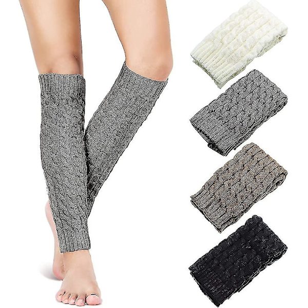 4 paria kaapelineulottuja säärystimiä Naisten talvineulotut virkatut pitkät leggingssukat