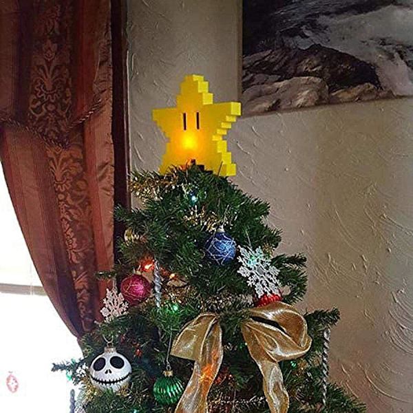 Retro Super Mario Pixel Star Christmas Tree Topper 3D Star S