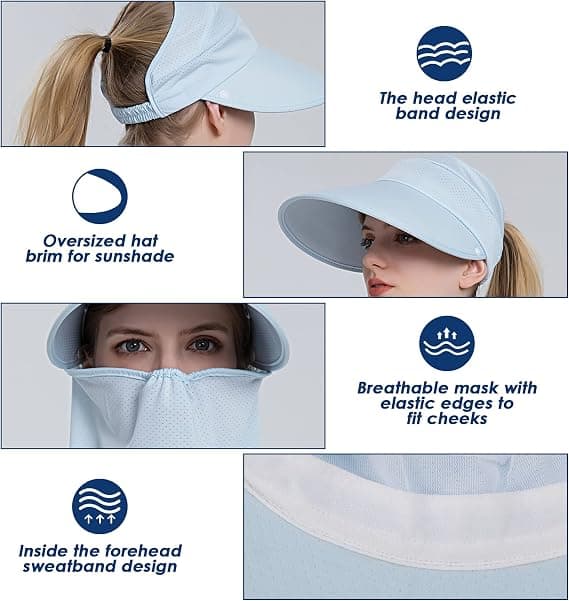 Solhatt for kvinner med bred brem, svart, avtakbar nakkebeskyttelse, sommer