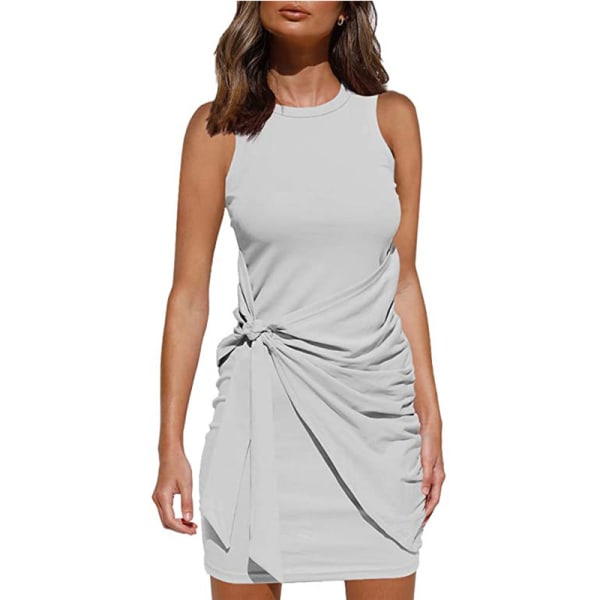 2023 Naisten kesäinen rento hihaton rantatoppimekko Bodycon Rypytetty minimekko Grey M