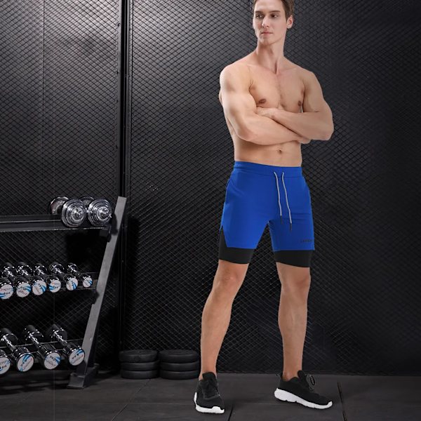 2-i-1 løpeshorts med håndklesløfe for menn Hurtigtørkende treningsshorts med lommer for gymtrening