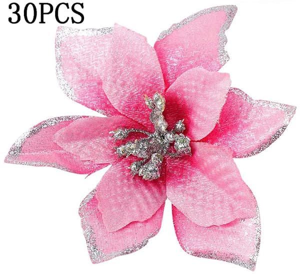 30 stk Juledekorasjon Blomster, Snøfnuggdekor, Blomst for Rosa
