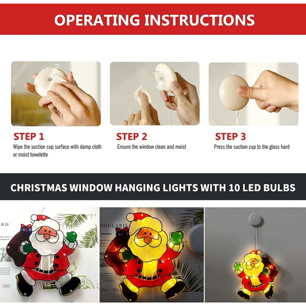 2ST Santa Sucker LED-valot Ikkunalimppuvalo Fairy String Light Tracery