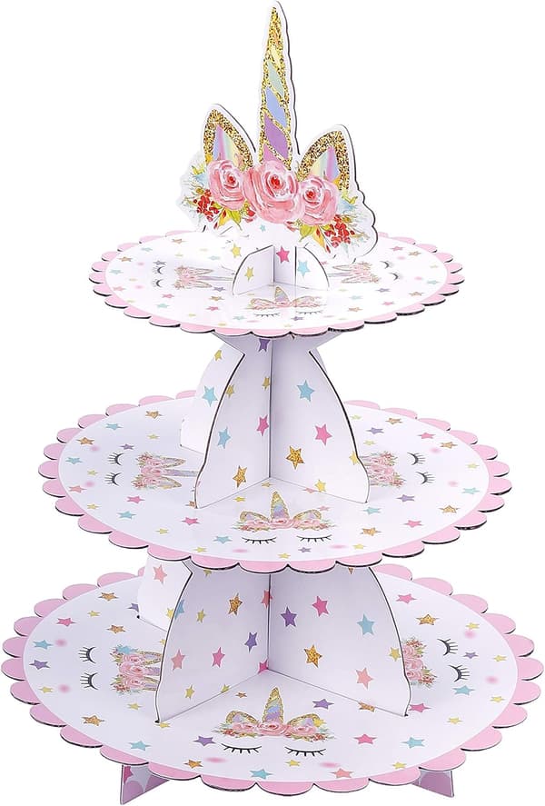 (30*35cm) Enhjørning Cupcake Stativ 3-lags Pap Cupcake Stativ