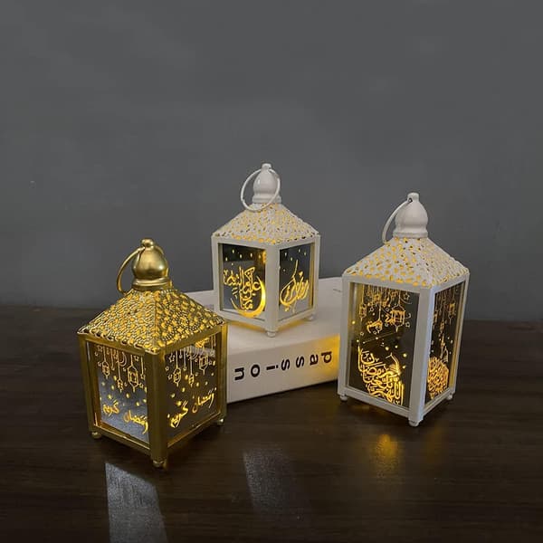 Ramadanlygter Lampe Eid Mubarak Dekor LED-lamper golden