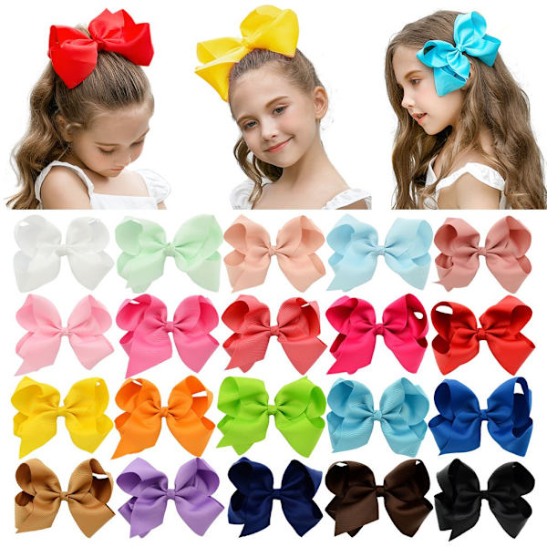 20 STK Flerfarvet 6\" håndlavet Grosgrain Ribbon Hårsløjfe Allig