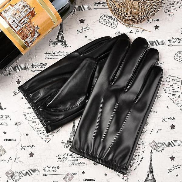 1 par Herre Pu Læder Vinter Efterår Kørsel Hold varme handsker Cashmere Tactical -xl M
