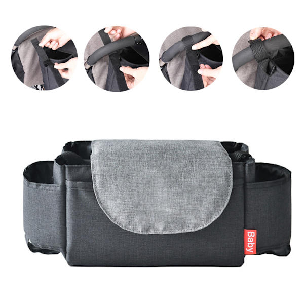 Barnevogn Organizer - Skulderstropp, passer for barnevogn Black