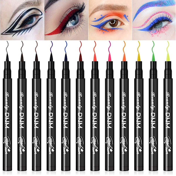 12 färger Matt Flytande Eyeliner Färgglad Set, Matt Flytande Färgrik Eye-Liner Pen Neonfärgad Eyeliner ögonmakeup, Långvarig Vattentät