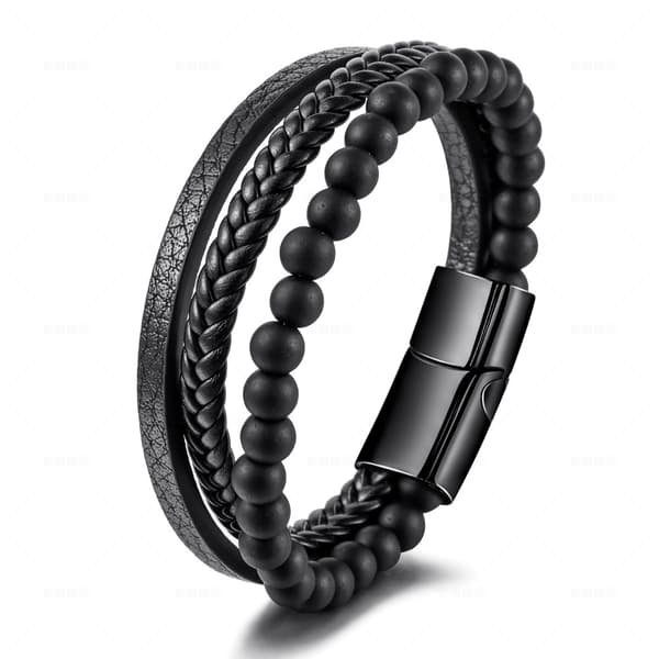 Håndleddsbånd for menn, (Gul Tigerøye Stein) Lær armbånd for menn