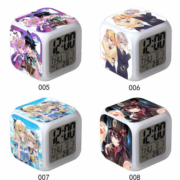 Genshin Impact Anime Surrounding Mute Night Light Led Color Changing Function Cartoon Colorful Alarm Clock-a23