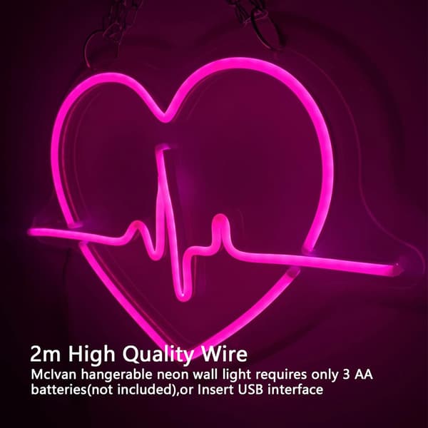 Heart Neonskylt, Led Neon Heart Light, Rosa Neonskylt för sovrummet