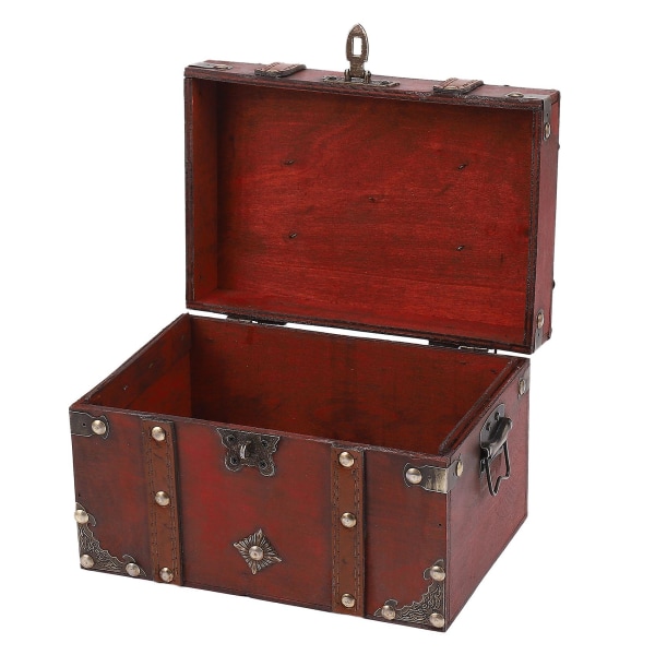 Retro skattkista med lås Vintage trä förvaringslåda antik stil smycken Organizer för juvel Red none