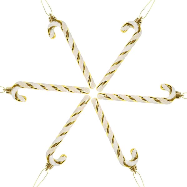 6 stk. Christmas Glitter Candy Cane Plast Candy Cane Juletrepynt Gold
