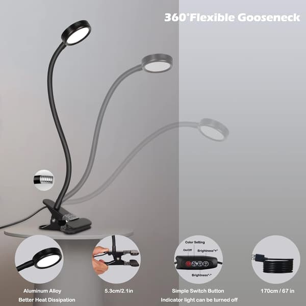 Clip-Light LED Skrivebordslampe Klemme Lesebord Seng med Adapter Bri