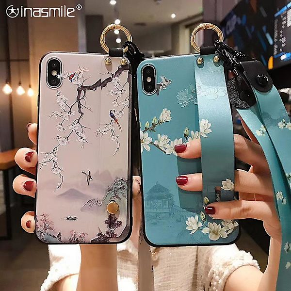Applicer på smukt etui til Iphone 11 12 13 14 Pro Max 12mini Se 2020 7 8 Plus X Xs Max Soft Phone Holder Case Cover Mobiltelefon C