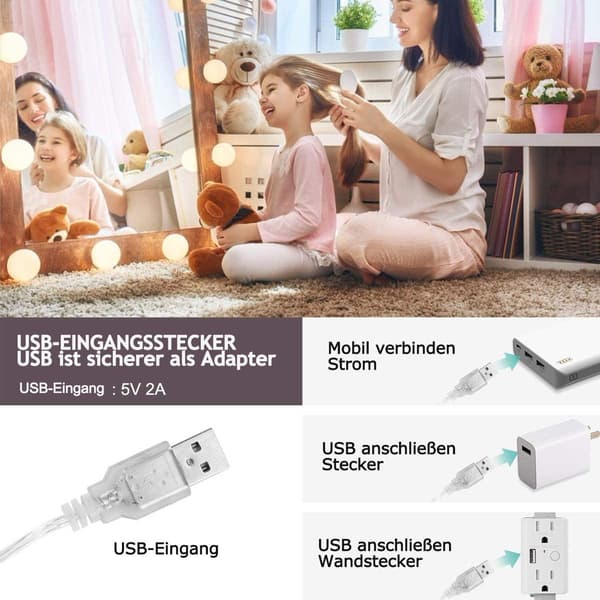 (12 stk.) LED-lys speil, LED-speillys, 3 fargemoduser, sminkebordlys, sminkelys