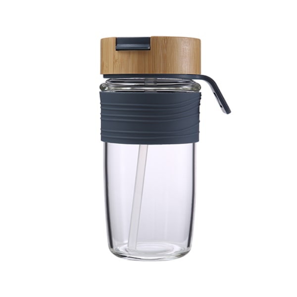 Silikonhylsa enkellager glas bambu cover dubbel drickskopp bil portabelt flip lock halmkopp Blue