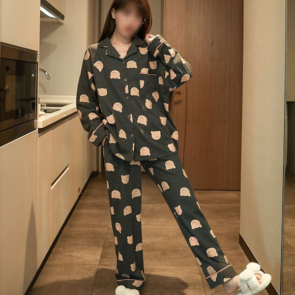 Nattøj Pyjamas Dame forår og efterår bomuld langærmet tynd L