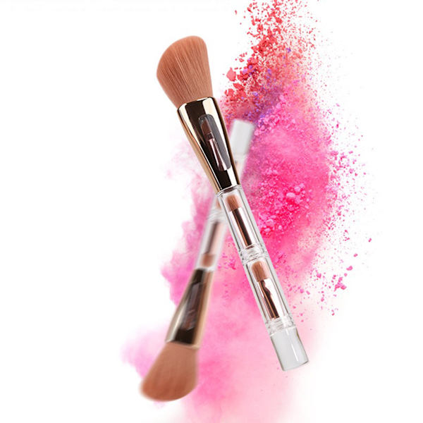 Fire-i-én makeupbørste Multifunktionel integreret børste Konturbørste Løst pudderbørste Honningpudderbørste til kvinder 3 in 1