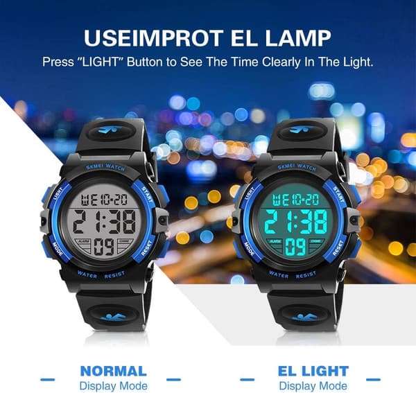 LED vanntett digital klokke for barn - gaver og leker (blå)