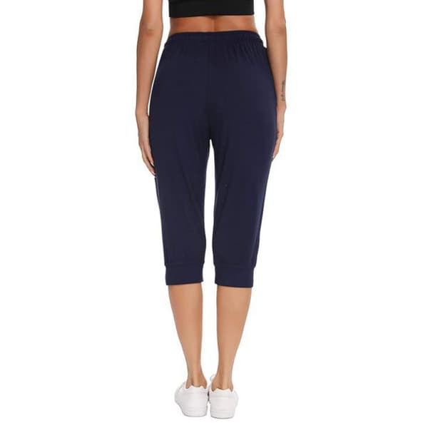 Dam Capri Byxor Elastisk midja Enfärgad Yoga bomull Byxor Navy Blue 2XL