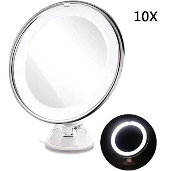 10X 360° Rotasjon Forstørrelses Makeup Speil LED Lys