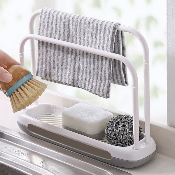 1. Kjøkkenvask Dobbel Avløpssvamp og Klut Organizer Holder
