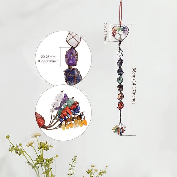 7 Chakra Veggdekorasjon, Helbredende Krystallpynt, Hjerteform T