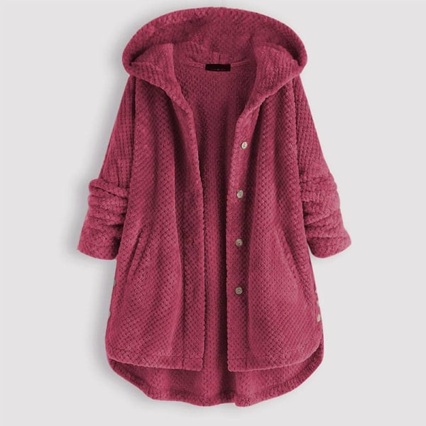 Dam Dubbel Varm Hood Coat Lång Päls Cardigan Ytterkläder Jacka Wine Red 7XL