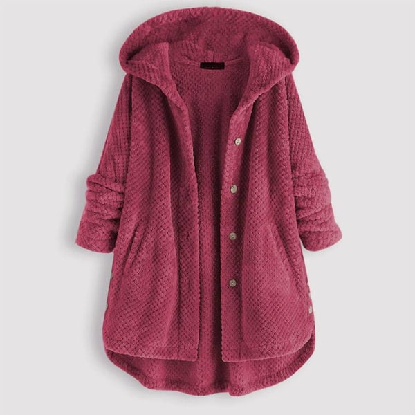 Dame Dobbelt Varm Hætte Frakke Lang Pels Cardigan Overtøj Jakke Wine Red M