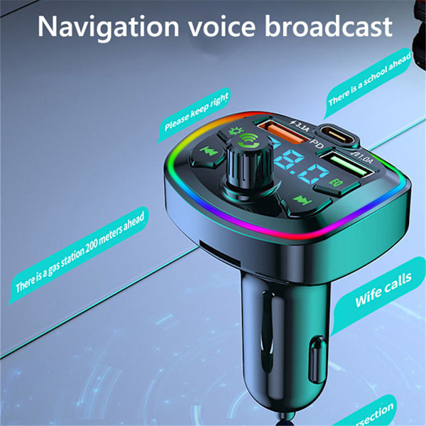 Bluetooth 5.0 FM-sändare MP3-spelare PD18W Adapter för bil